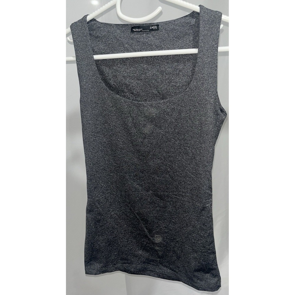 Zara BW Collection Sleeveless Tank Top Grey Knit Scoop Neck Casual Small